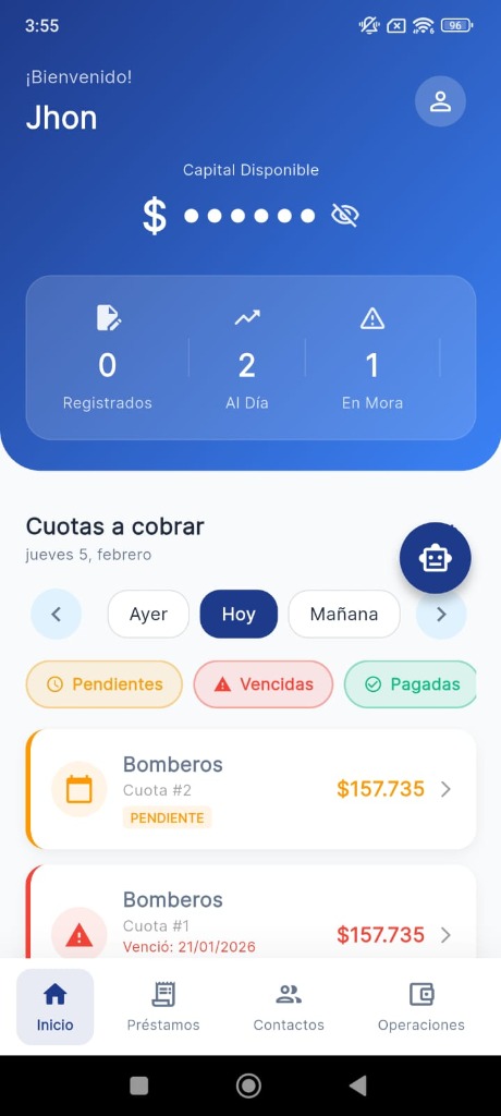 Dashboard de la app PrestAmigos para gestión de préstamos personales