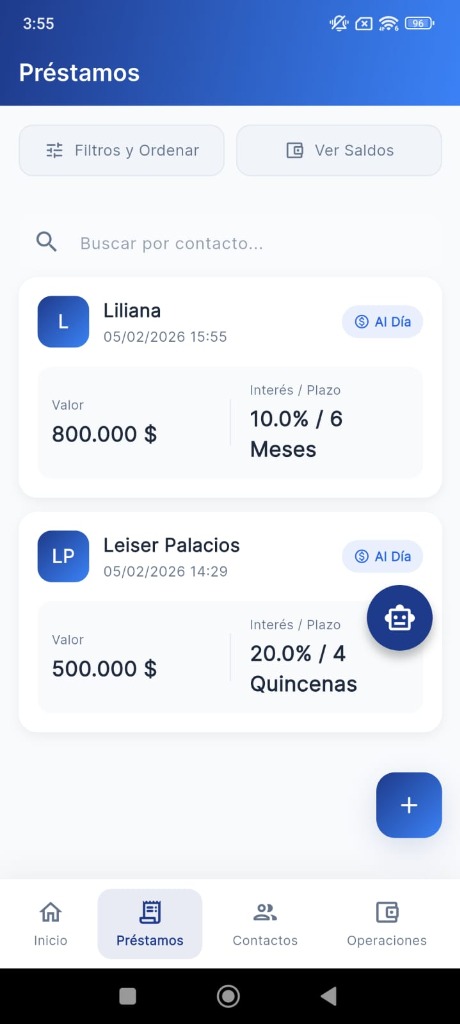 Lista de préstamos y clientes en PrestAmigos