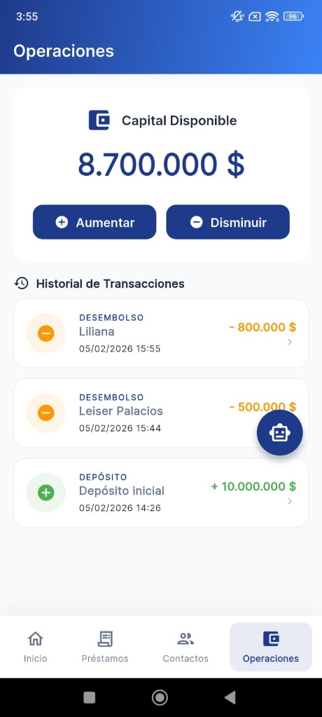 Operaciones financieras y cobros en PrestAmigos